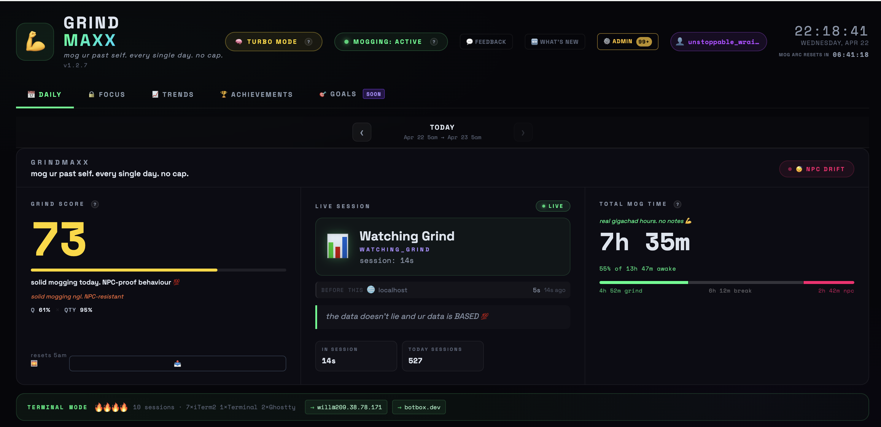 GRINDMAXX dashboard